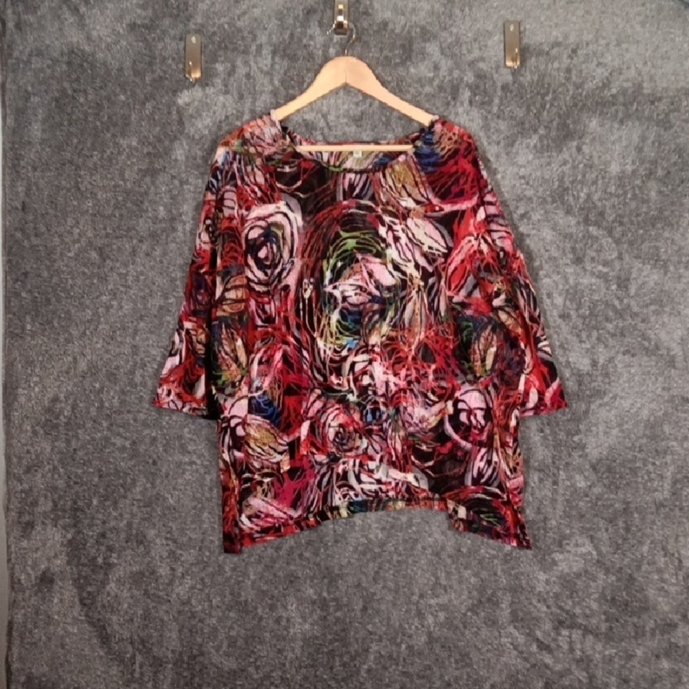 Alberto Makali Watercolor Artistic Boho Oversized Colorful Womens Blouse Small